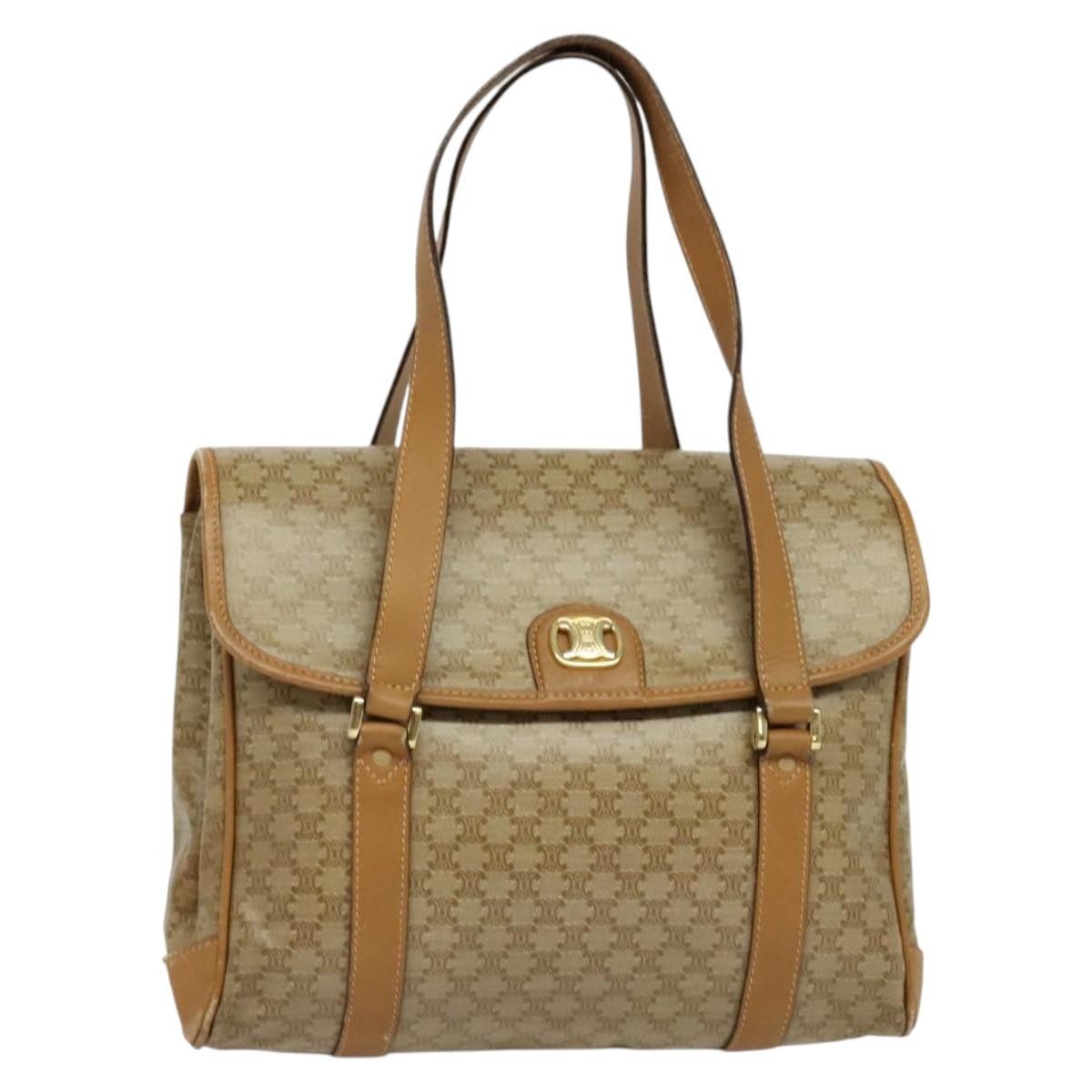 Celine Vintage Macadam Handbag Canvas, BEIGE, CANVAS, Handbag