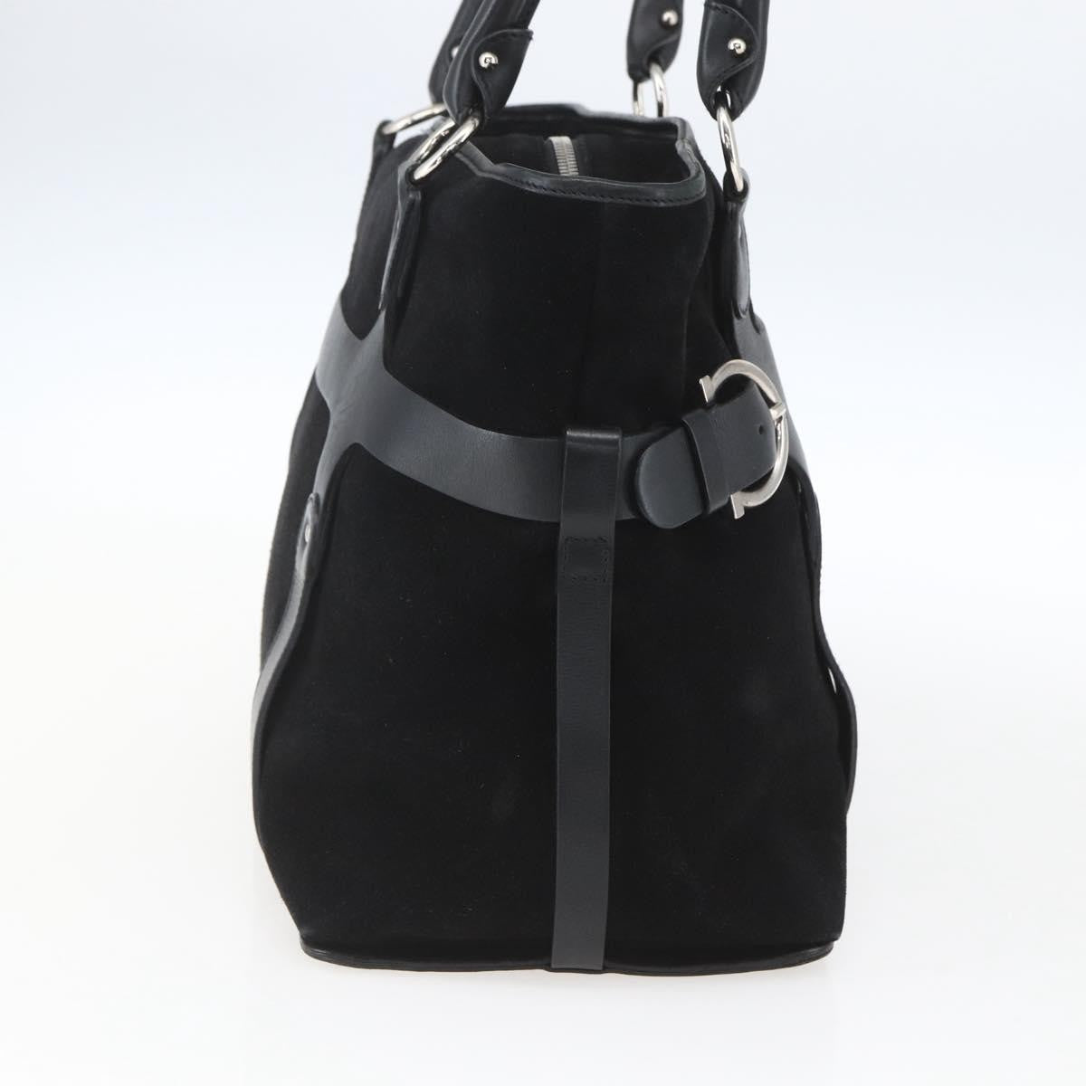 Salvatore Ferragamo Gancini handbag Suede, BLACK, SUEDE, Handbag