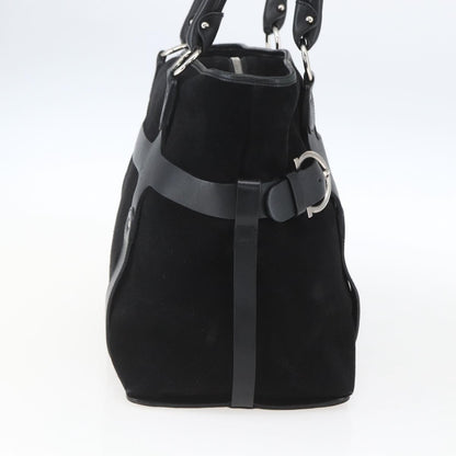 Salvatore Ferragamo Gancini handbag Suede, BLACK, SUEDE, Handbag