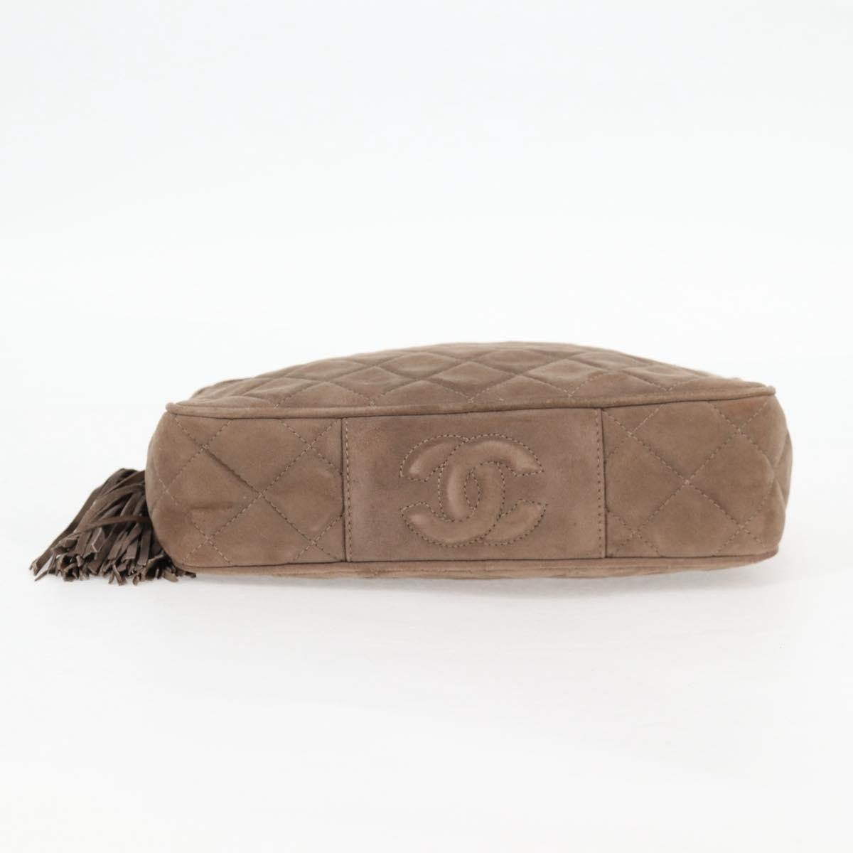 Chanel Vintage Front Pocket Camera Bag Quilted Suede, BROWN, SUEDE, Shoulder bag