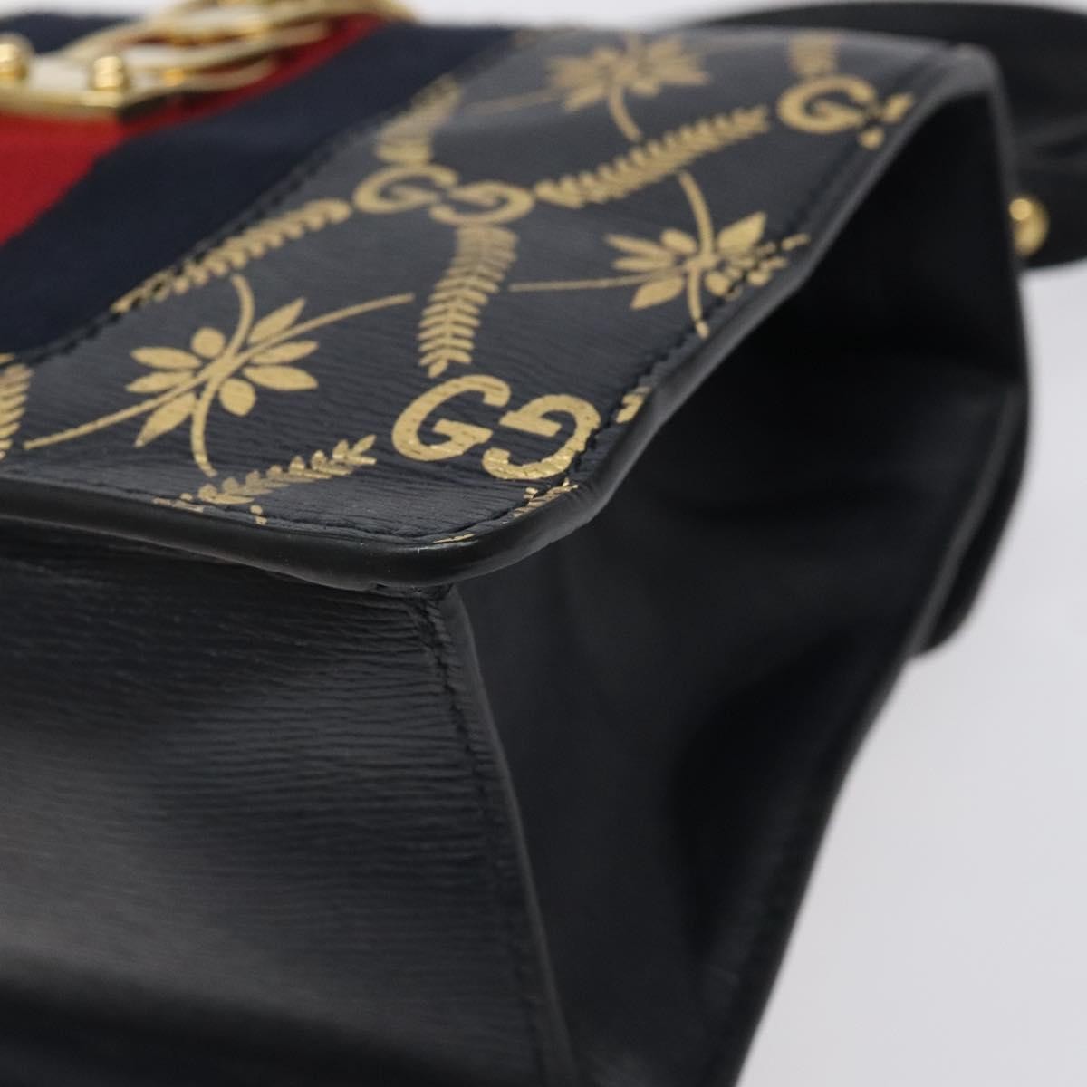 Gucci Sylvie Top Handle Bag Printed Leather, NAVY, LEATHER, Handbag