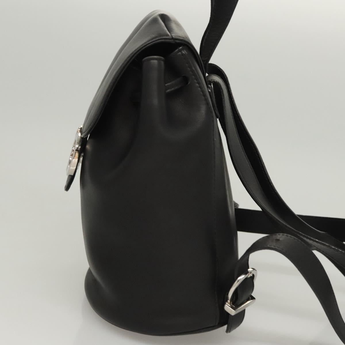 Salvatore Ferragamo Gancini Flap Drawstring Backpack Leather, BLACK, LEATHER, Backpack