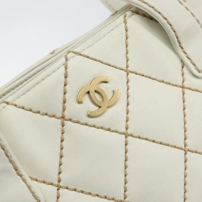 Chanel Surpique Tote Quilted Leather, WHITE, LEATHER, Tote bag