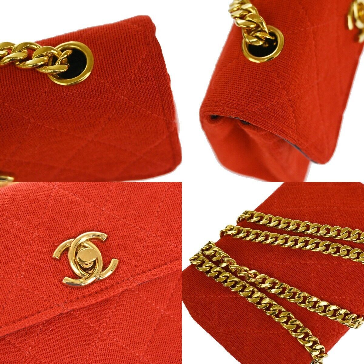 Chanel Vintage Clutch Pleated Leather, RED, CANVAS, Shoulder bag