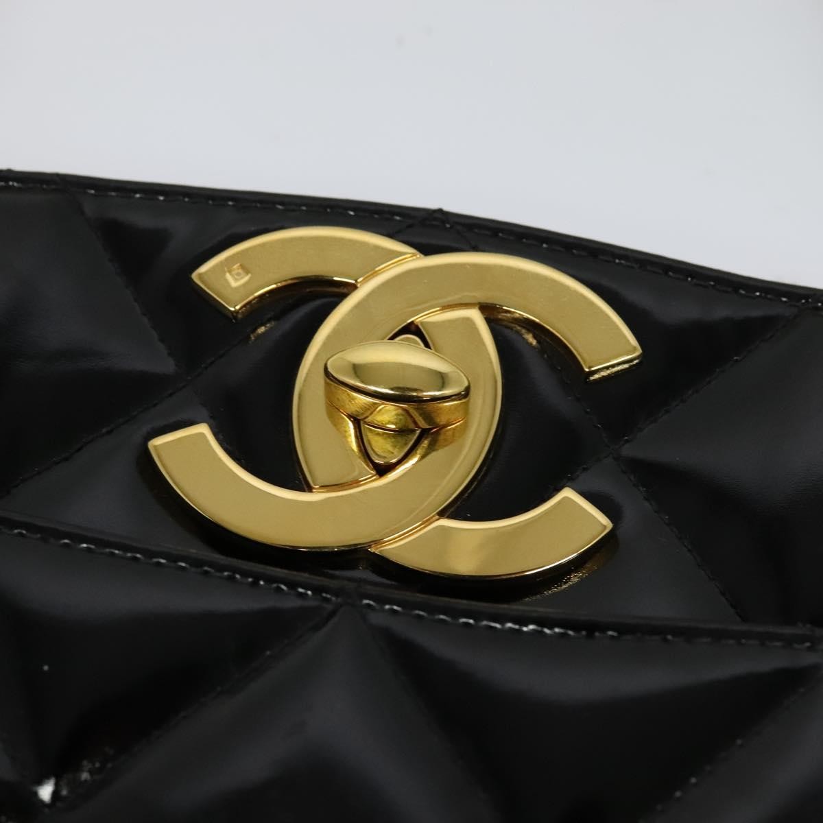 Chanel Vintage Chain Tote Quilted Patent, BLACK, LEATHER, Shoulder bag
