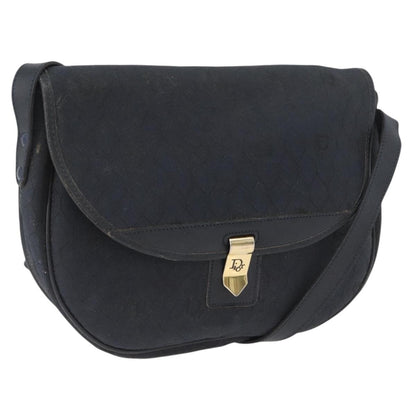 Christian Dior Vintage Honeycomb Flap Crossbody Bag Canvas and Leather, BLACK, CANVAS, Shoulder bag