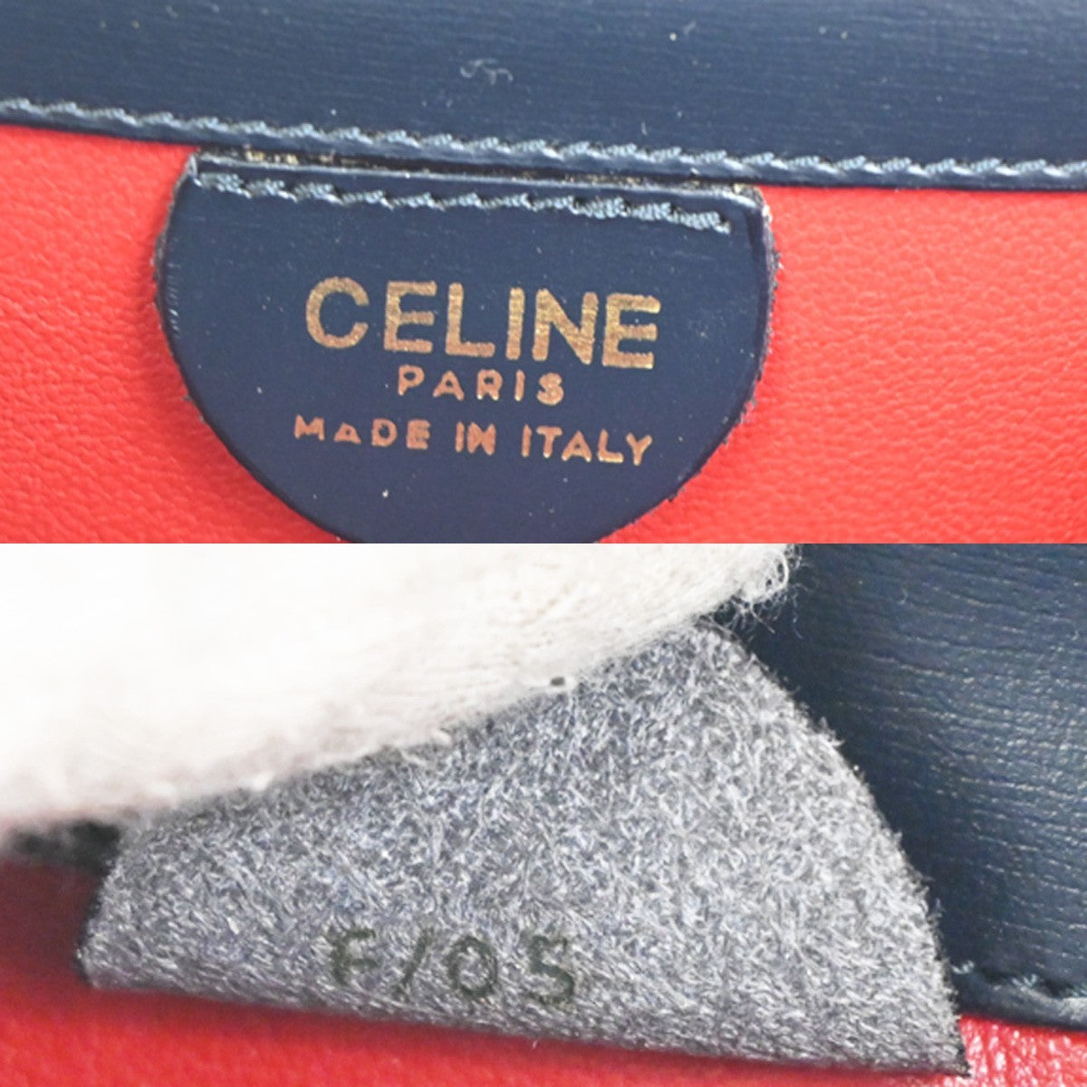 Celine Gancini Handbag Leather, NAVY, LEATHER, Handbag