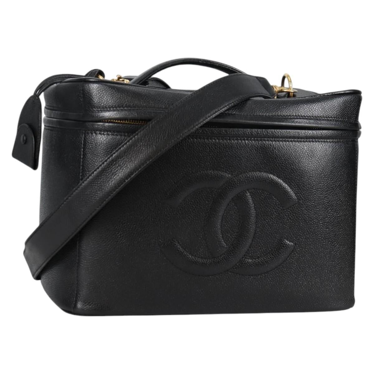 Chanel Vintage Timeless Vanity Case Caviar, BLACK, LEATHER, Toiletry Case