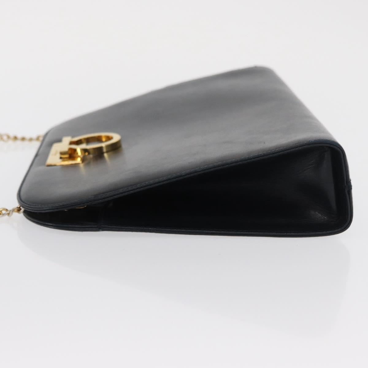 Salvatore Ferragamo Vintage Gancini Chain Shoulder Bag Leather, NAVY, LEATHER, Shoulder bag
