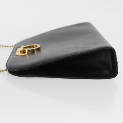 Salvatore Ferragamo Vintage Gancini Chain Shoulder Bag Leather, NAVY, LEATHER, Shoulder bag