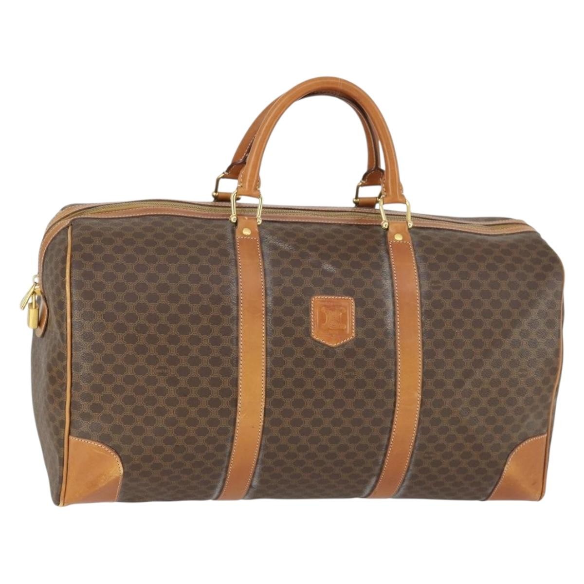 Celine Vintage Macadam Boston bag Canvas and Leather, BROWN, CANVAS, Travel bag