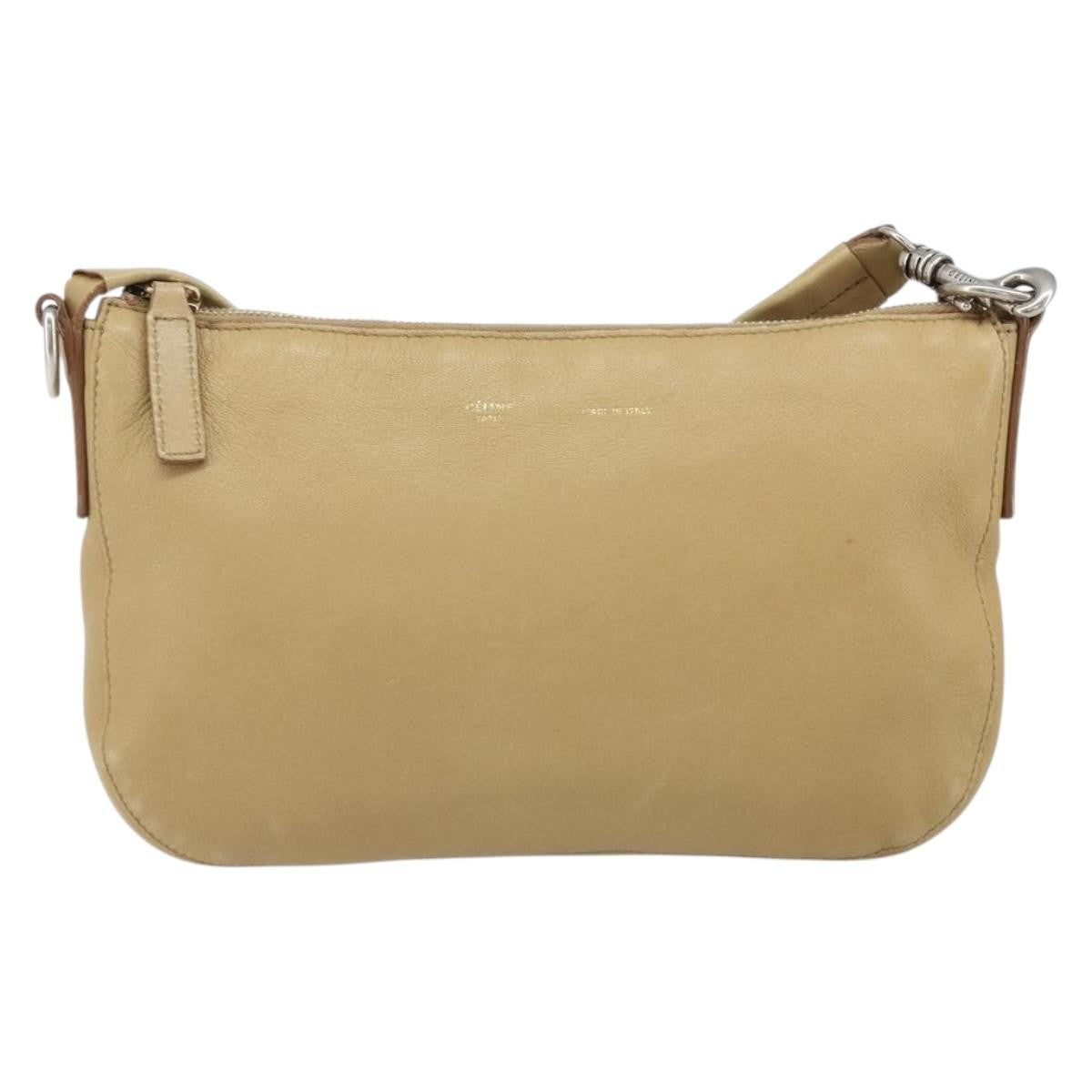 Celine Vintage Shoulder Bag Leather, BEIGE, LEATHER, Shoulder bag