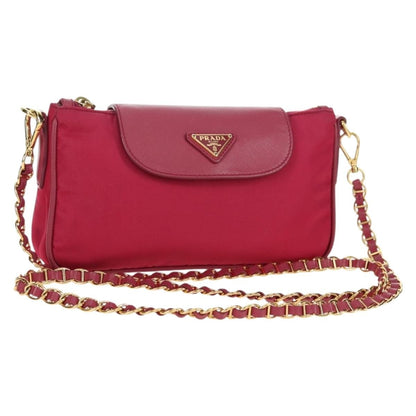 Prada Chain Crossbody Bag Tessuto and Saffiano Leather, Pink, Nylon, Shoulder Bag