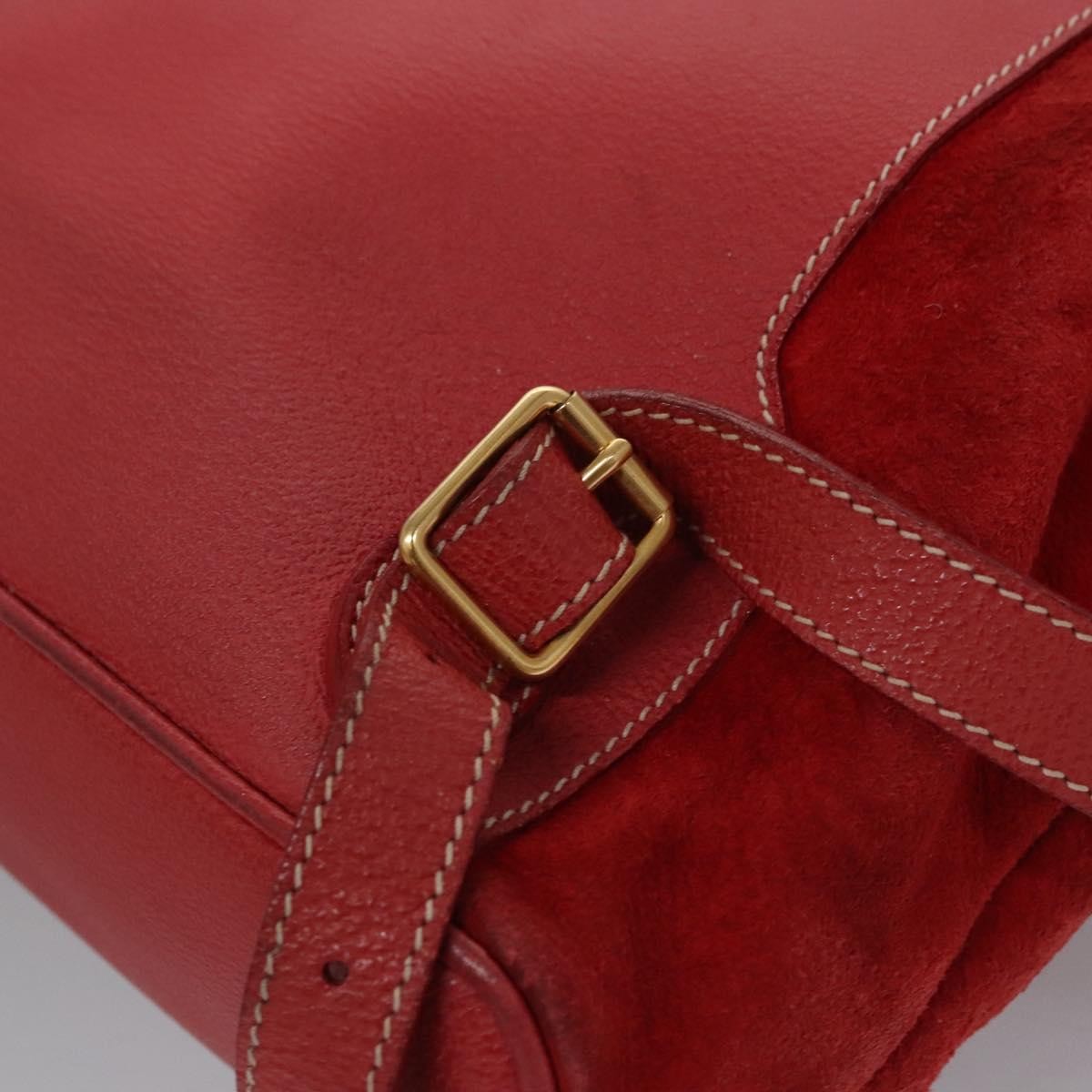 Gucci Vintage Bamboo Backpack Suede and Leather, Red, Suede, Backpack