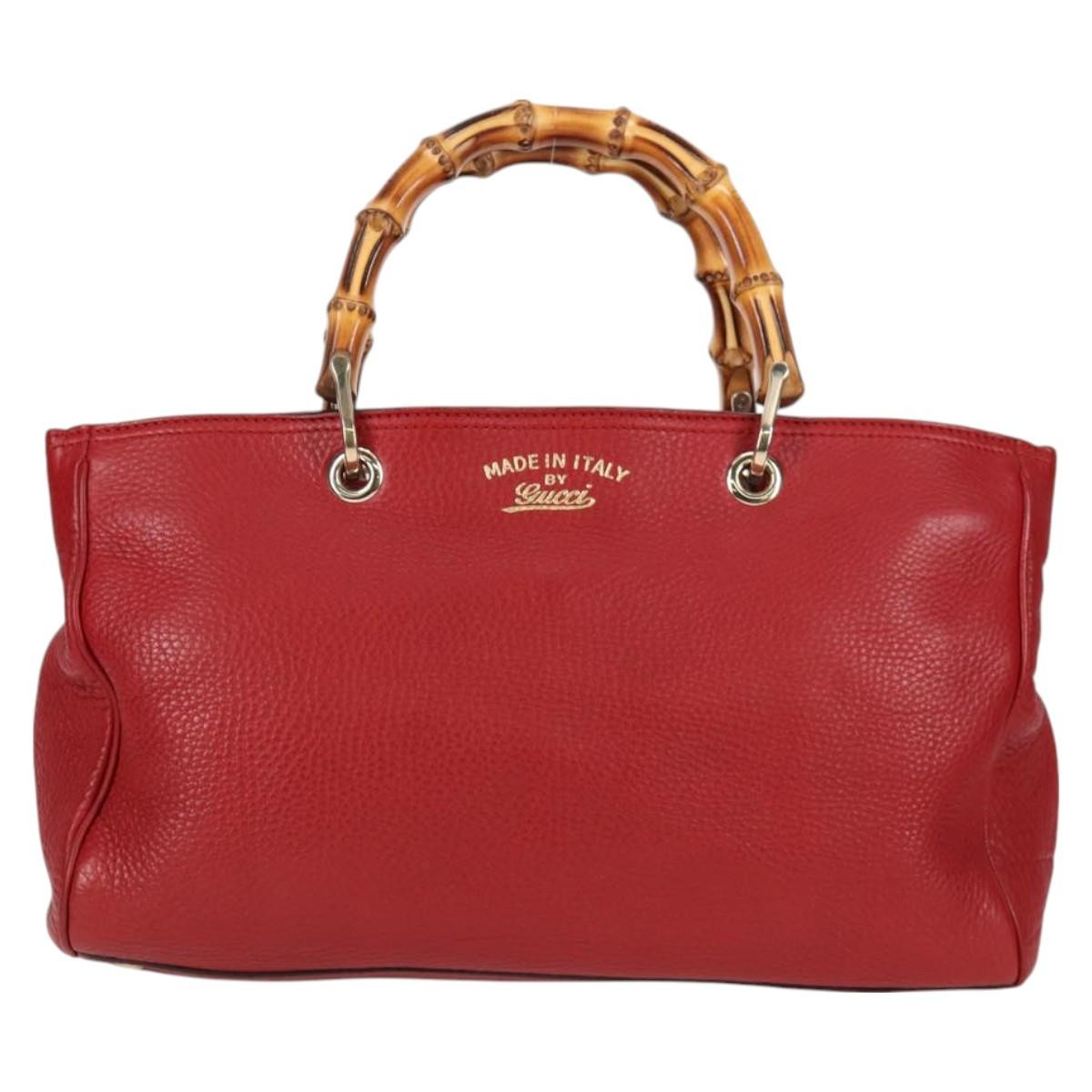 Gucci Bamboo Shopper Tote Leather, RED, LEATHER, Tote bag