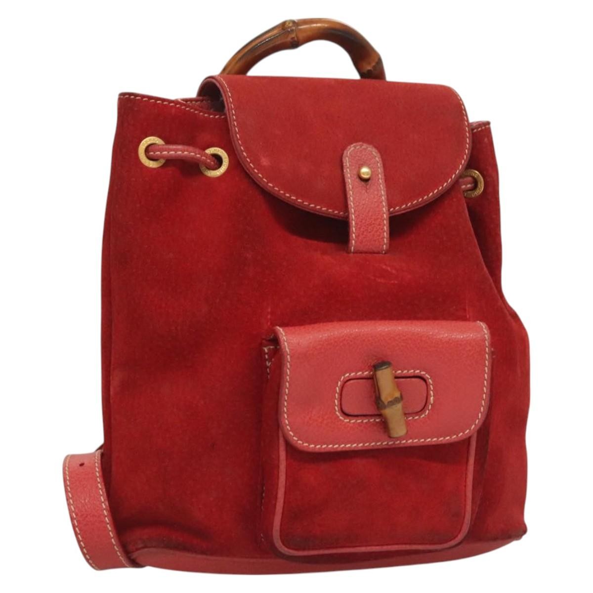 Gucci Vintage Bamboo Backpack Suede, RED, SUEDE, Backpack