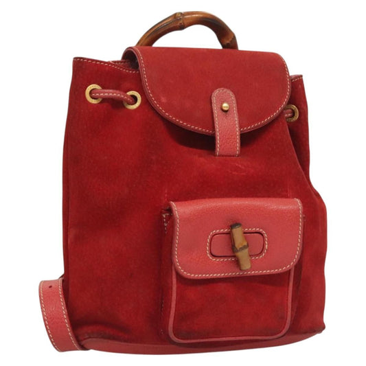 Gucci Vintage Bamboo Backpack Suede, RED, SUEDE, Backpack