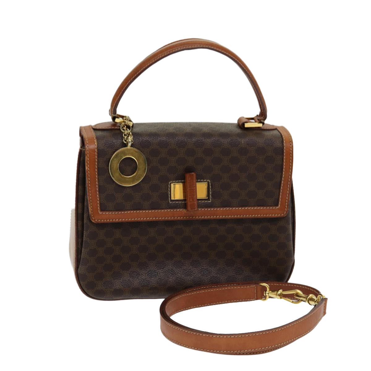 Celine Vintage Convertible Top Handle Bag Macadam Coated Canvas, BROWN, CANVAS, Handbag