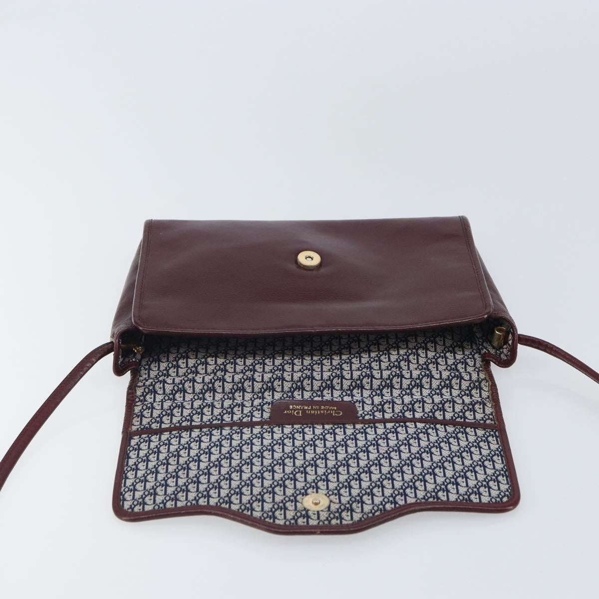 Christian Dior Flap Shoulder Bag Leather, BURGUNDY, LEATHER, Shoulder bag