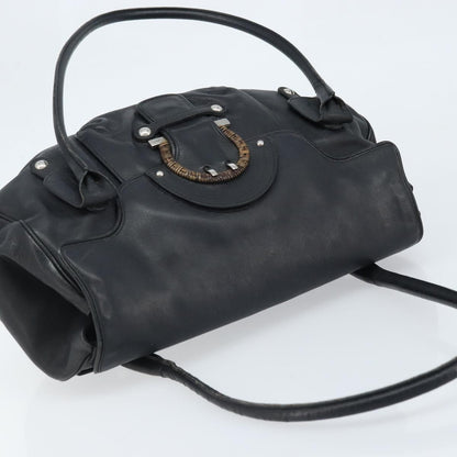 Salvatore Ferragamo Gancini handbag Leather, BLACK, LEATHER, Handbag