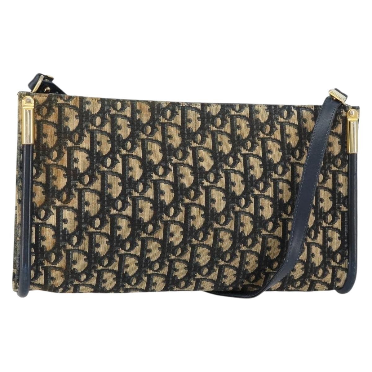Christian Dior Vintage Trotter Shoulder Bag Canvas, NAVY, CANVAS, Shoulder bag