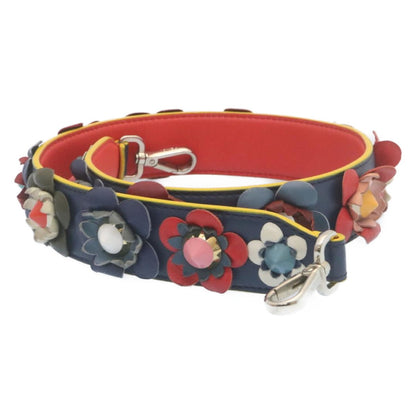 Fendi Flowerland Strap You Shoulder Strap Studded Leather, NAVY, LEATHER, Straps
