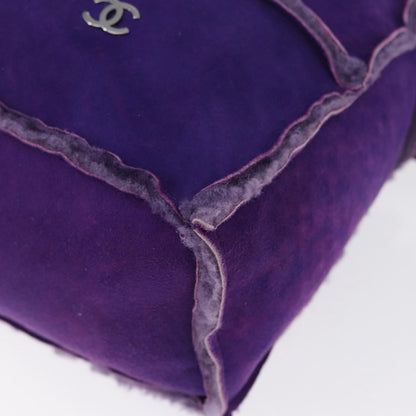 Chanel CC Logo Shoulder Bag Shearling and Suede, PURPLE, SUEDE, Shoulder bag