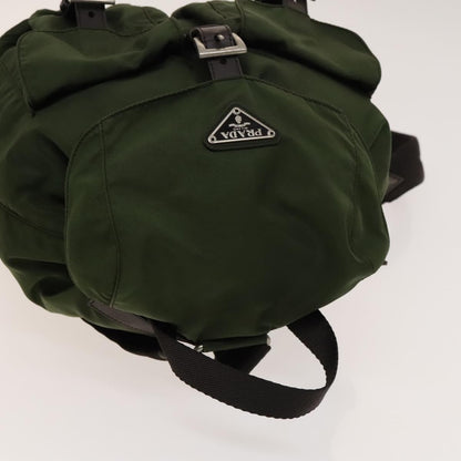 Prada Vela Double Front Pocket Backpack Tessuto with Saffiano Leather, KHAKI, NYLON, Backpack