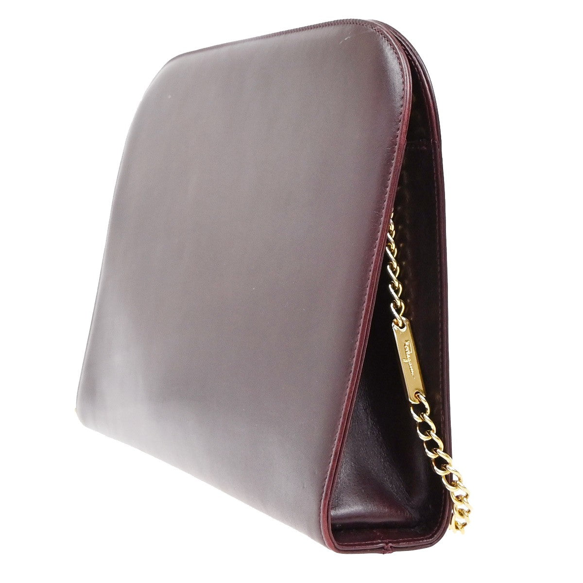 Salvatore Ferragamo Vintage Gancini Chain Shoulder Bag Leather, BURGUNDY, LEATHER, Shoulder bag