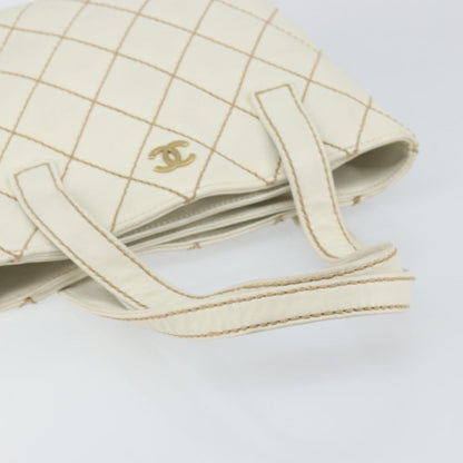 Chanel Surpique Tote Quilted Leather, WHITE, LEATHER, Tote bag
