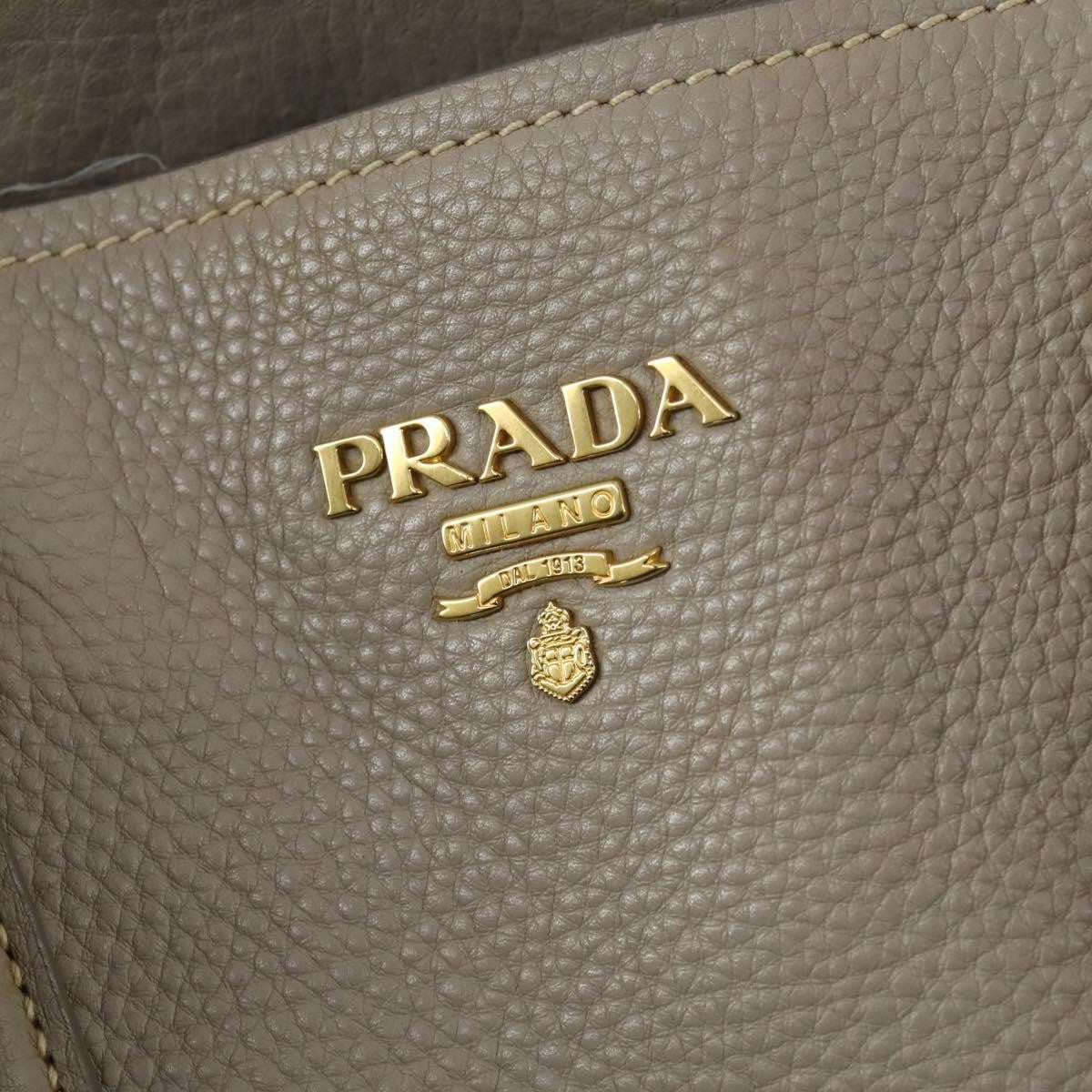Prada Convertible Shopper Tote Vitello Daino, GRAY, LEATHER, Tote bag