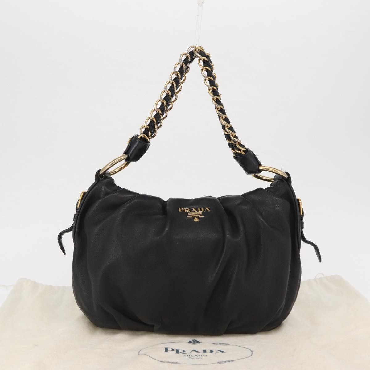 Prada Lux Chain Strap Hobo Soft Calf, BLACK, LEATHER, Shoulder bag