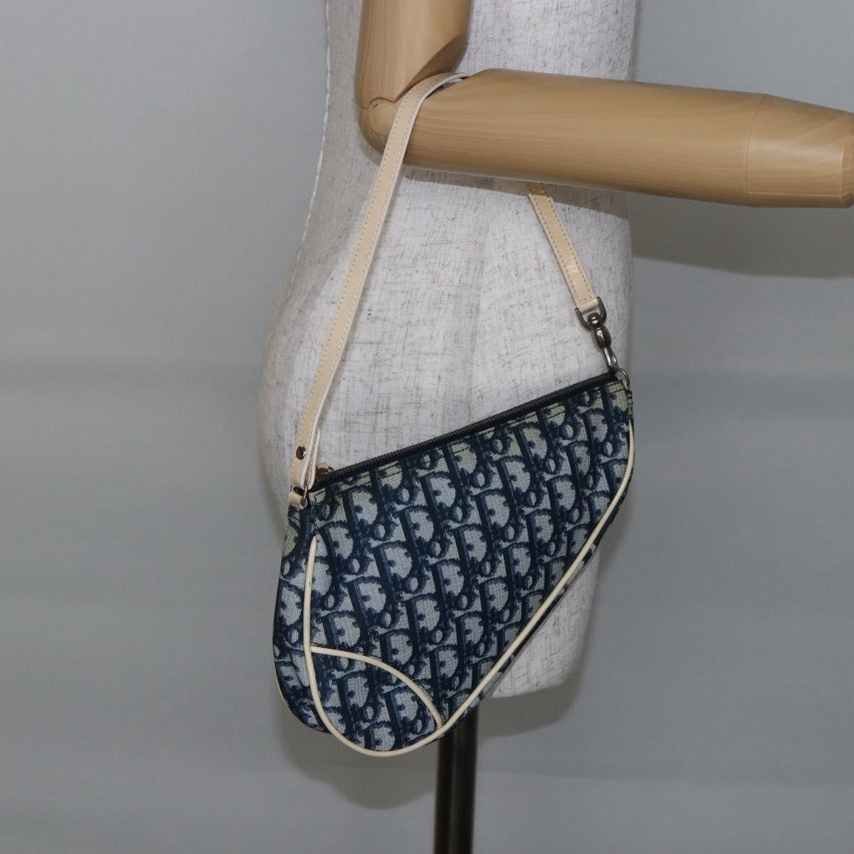 Christian Dior Vintage Saddle Bag Diorissimo Canvas, NAVY, CANVAS, Clutche & pouche