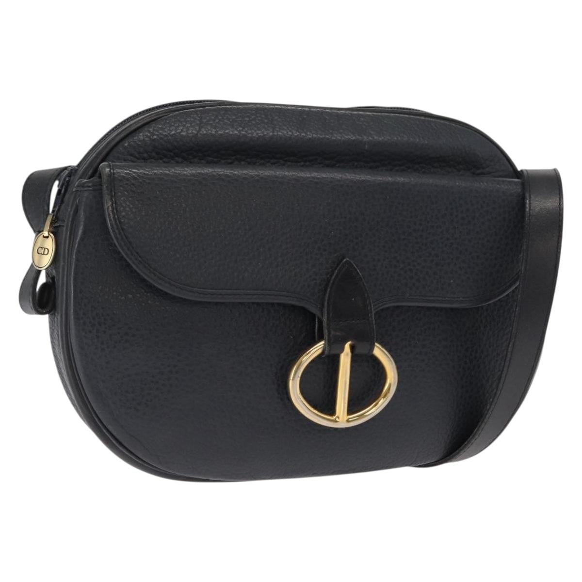 Christian Dior Vintage Shoulder Bag Leather, NAVY, LEATHER, Shoulder bag