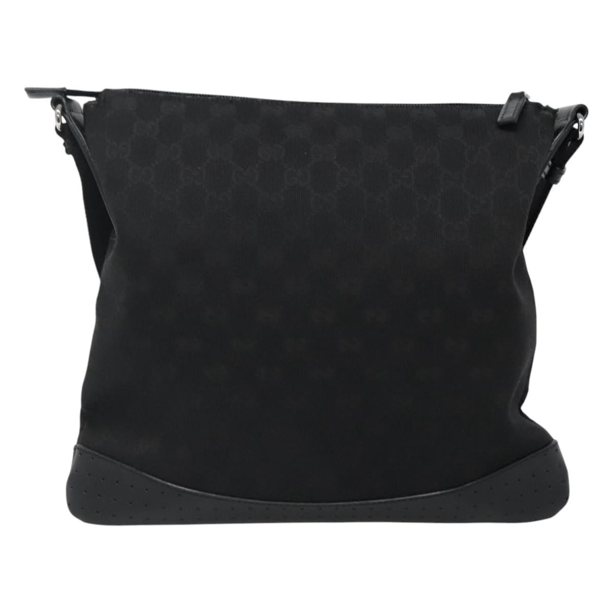 Gucci Zip Messenger Bag GG Canvas with Perforated Leather, BLACK, CANVAS, Shoulder bag