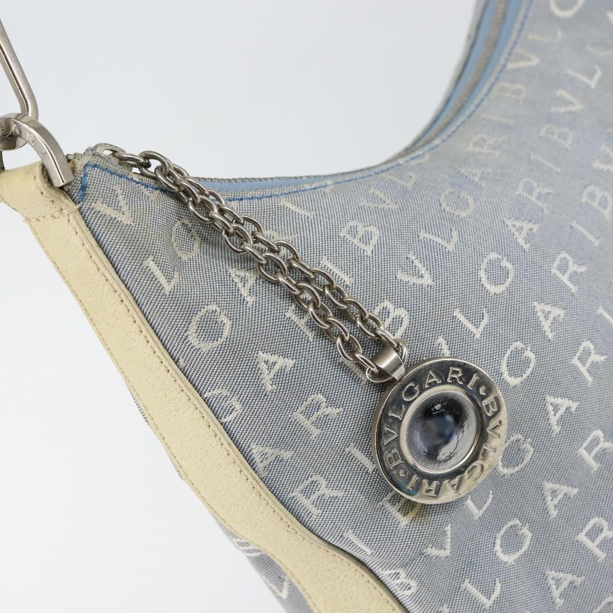 Bvlgari Logomania Shoulder Bag Canvas with Leather, BLUE, CANVAS, Shoulder bag