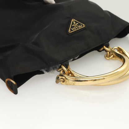 Prada Metal Handles Tote Tessuto, BLACK, NYLON, Handbag