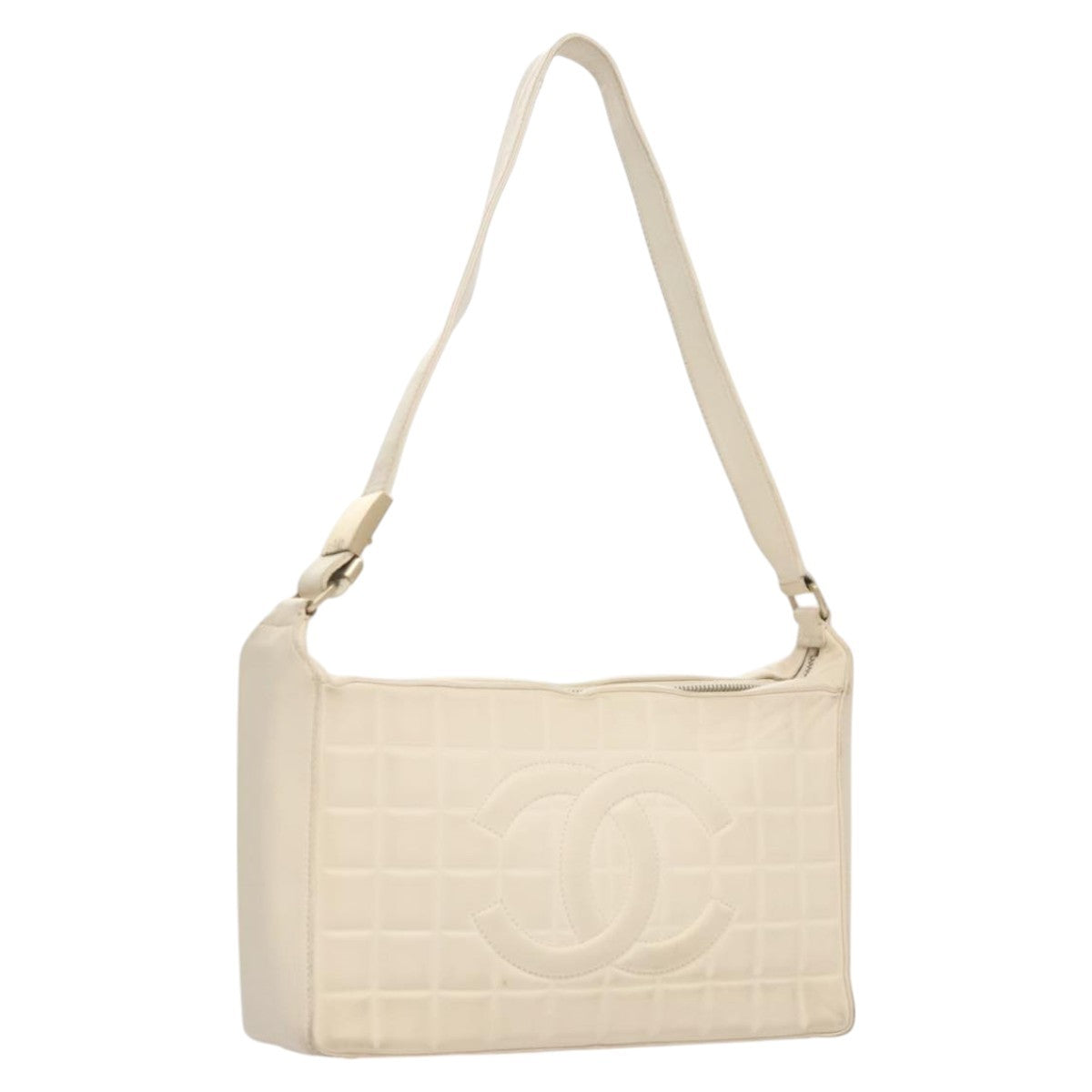 Chanel Chocolate Bar CC Shoulder Bag Quilted Leather, WHITE, LEATHER, Shoulder bag
