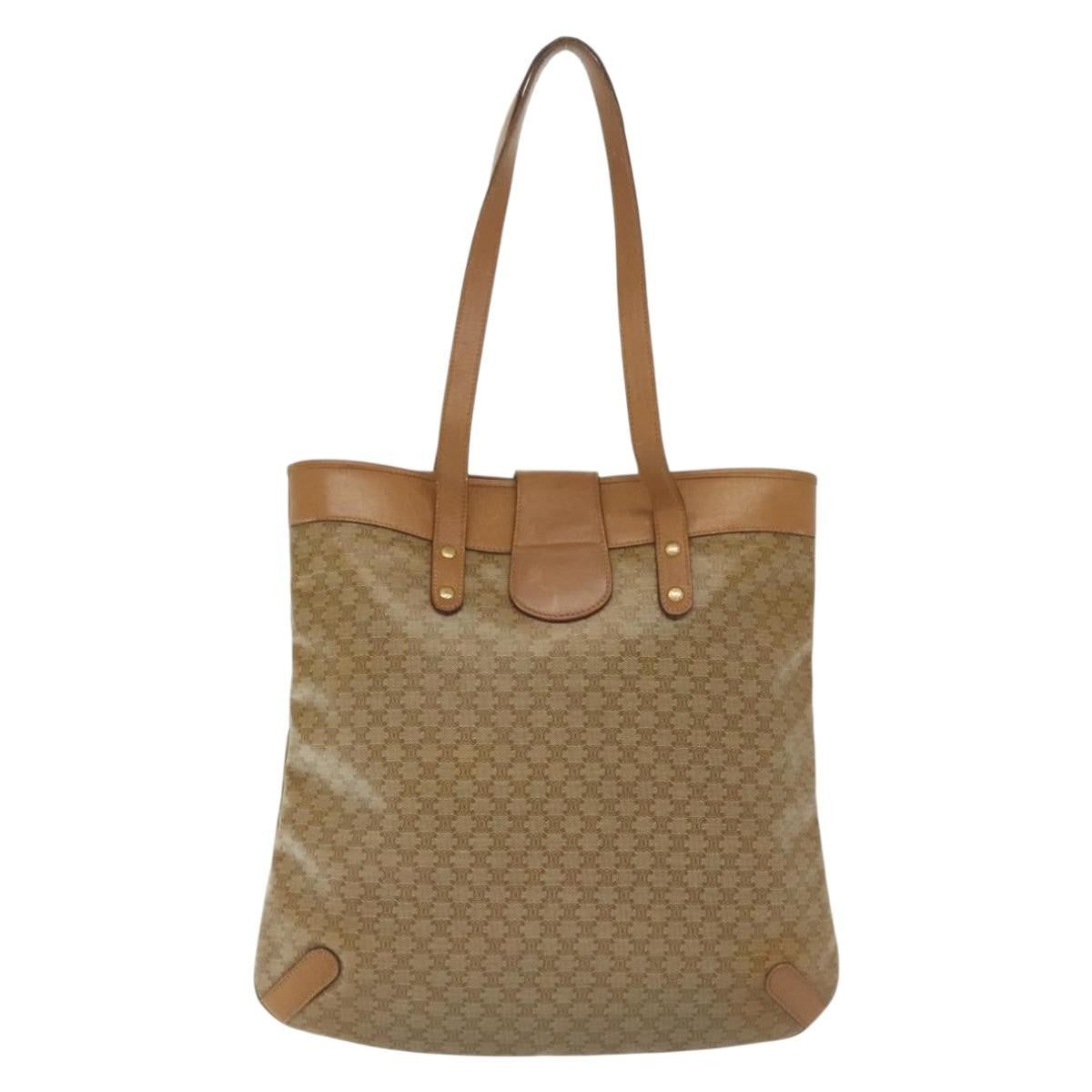Celine Vintage Macadam Shopper Tote Coated Canvas, BEIGE, PVC, Tote bag