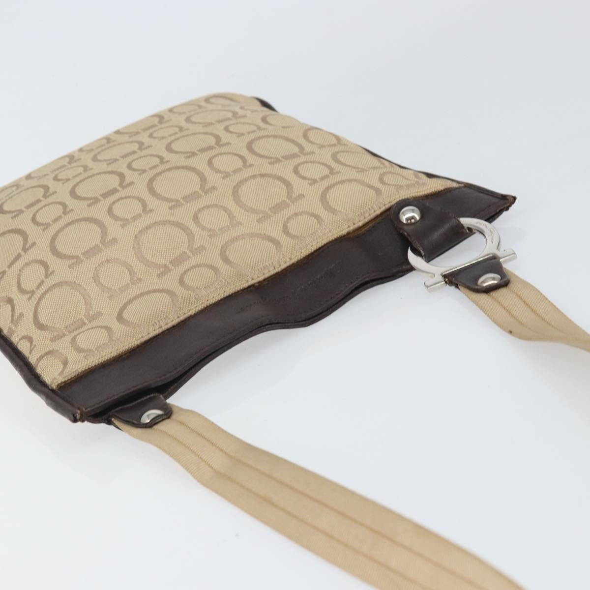 Salvatore Ferragamo Gancini Shoulder Bag Canvas, BEIGE, CANVAS, Shoulder bag