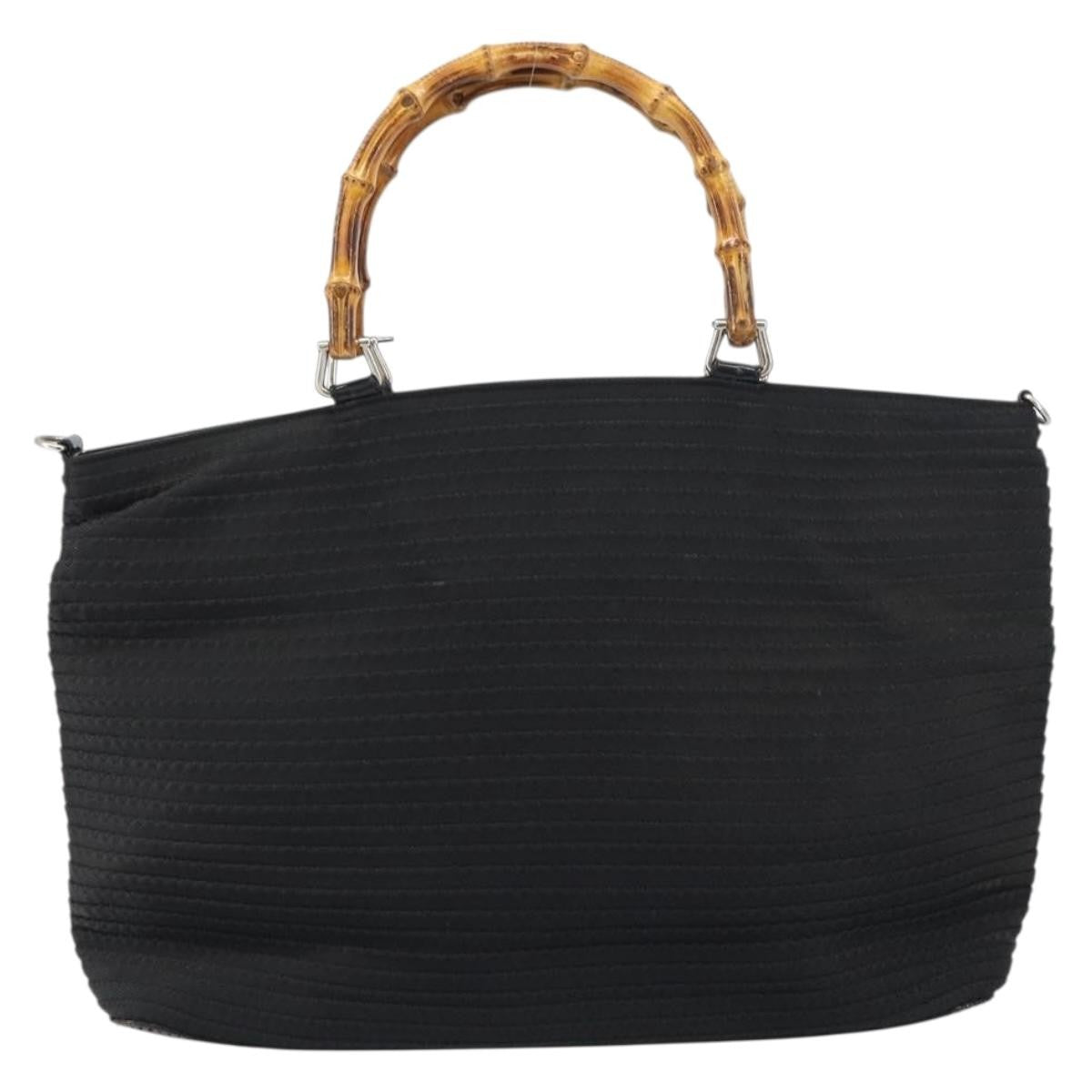 Gucci Vintage Bamboo Handle Bag Nylon, Black, Nylon, Tote Bag