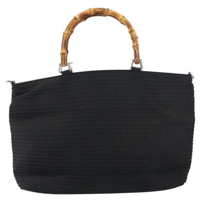 Gucci Vintage Bamboo Handle Bag Nylon, Black, Nylon, Tote Bag