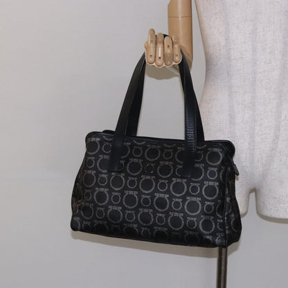 Salvatore Ferragamo Gancini Tote PVC Leather, BLACK, PVC, Tote bag