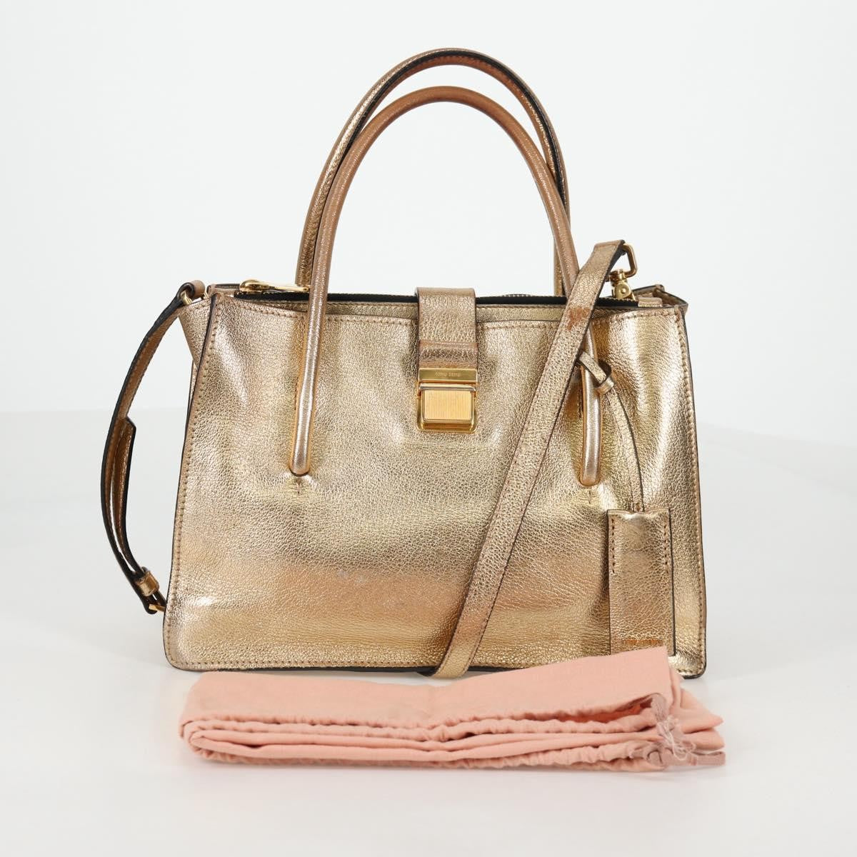 Miu Miu Madras Convertible Compartment Tote Leather, GOLD, LEATHER, Tote bag