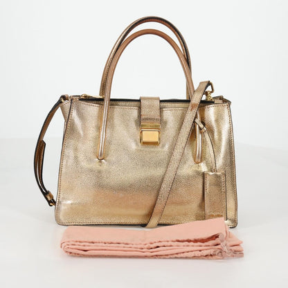 Miu Miu Madras Convertible Compartment Tote Leather, GOLD, LEATHER, Tote bag