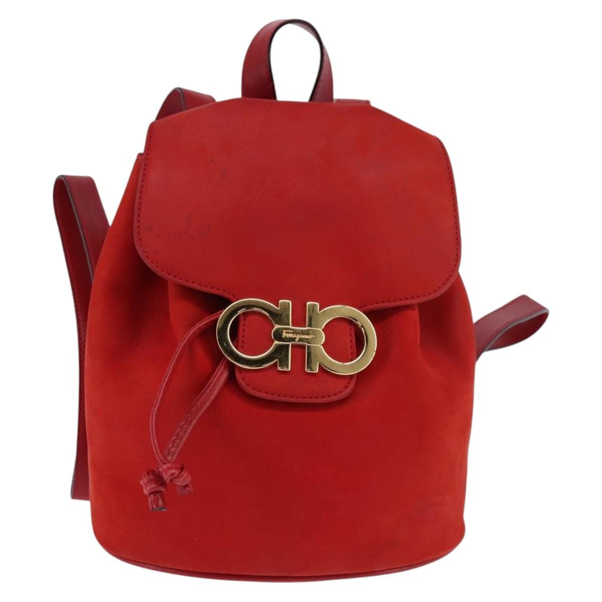 Salvatore Ferragamo Gancini Flap Drawstring Backpack Leather, RED, LEATHER, Backpack