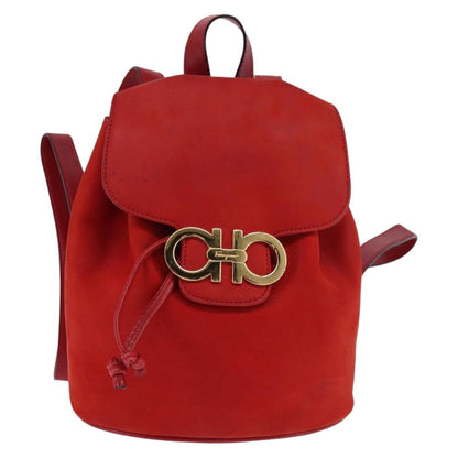 Salvatore Ferragamo Gancini Flap Drawstring Backpack Leather, RED, LEATHER, Backpack