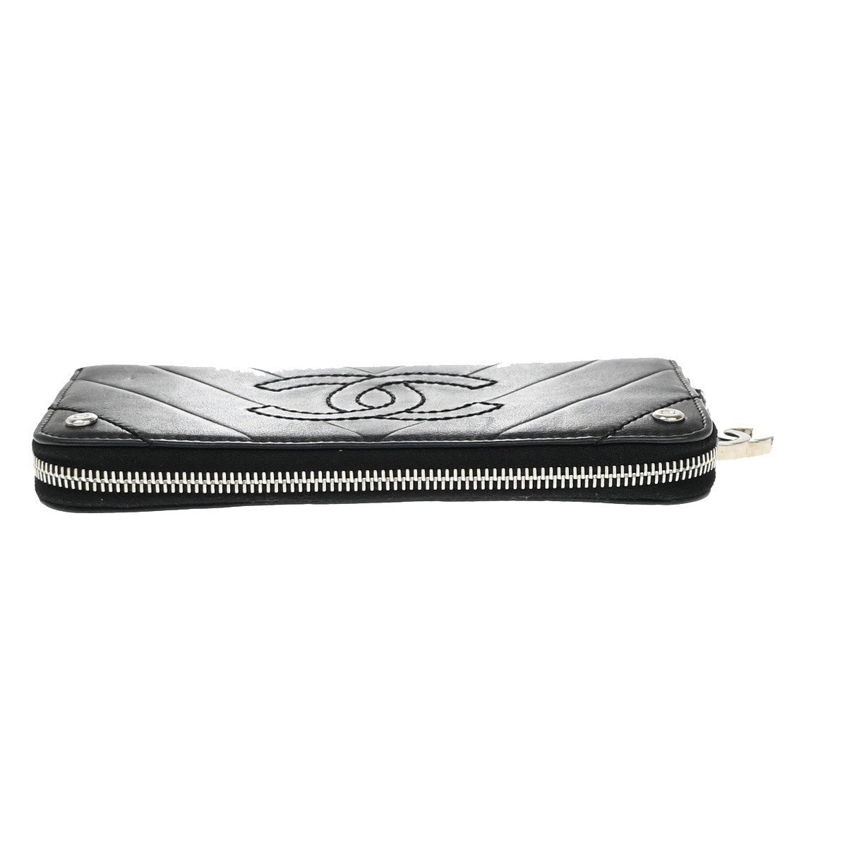 Chanel CC Charm Zip Around Wallet Quilted Lambskin, Black, Leather, Wallet