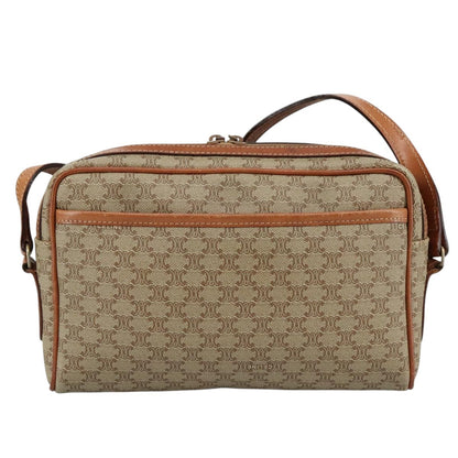 Celine Vintage Macadam Shoulder Bag Canvas and Leather, Beige, Canvas, Shoulder Bag