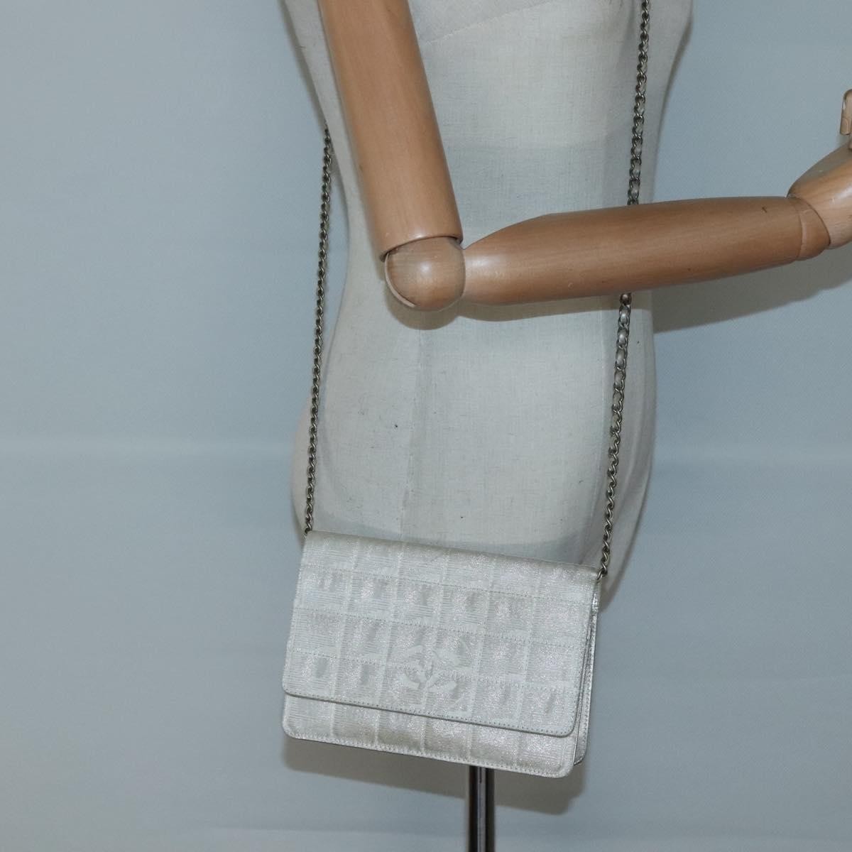 Chanel Travel Line Wallet on Chain Quilted Nylon, Silver, Nylon, Wallet